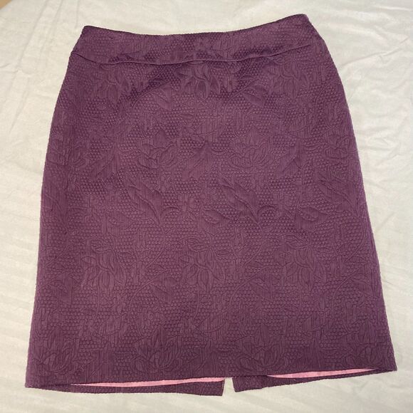Vintage Nipon Boutique Skirt Purple Floral Jacquard Pencil Lined Petite 8P - Picture 1 of 9